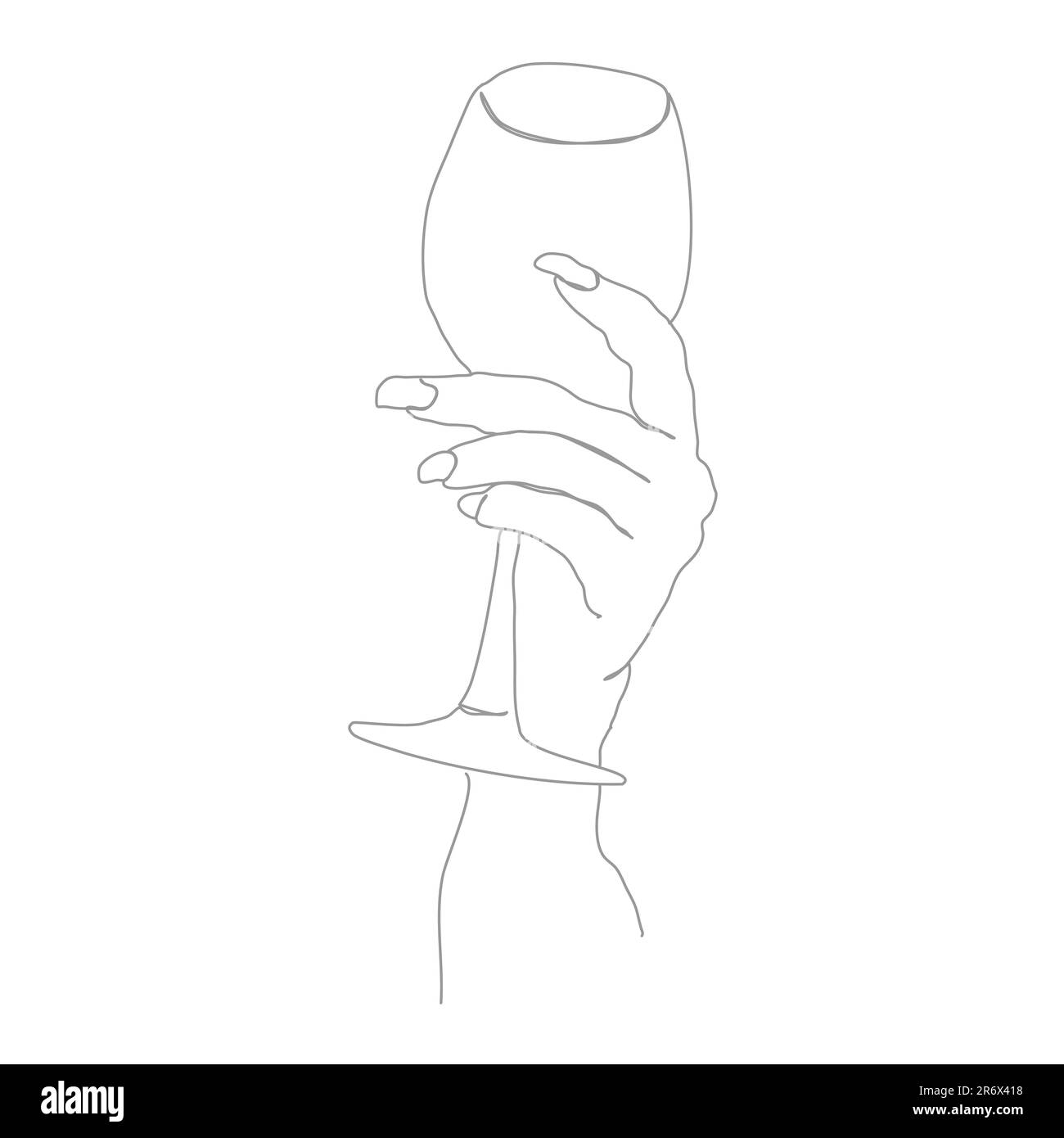 Main d'une femme avec un verre dans un style linéaire. Illustration pour le design, les affiches et les idées créatives Illustration de Vecteur