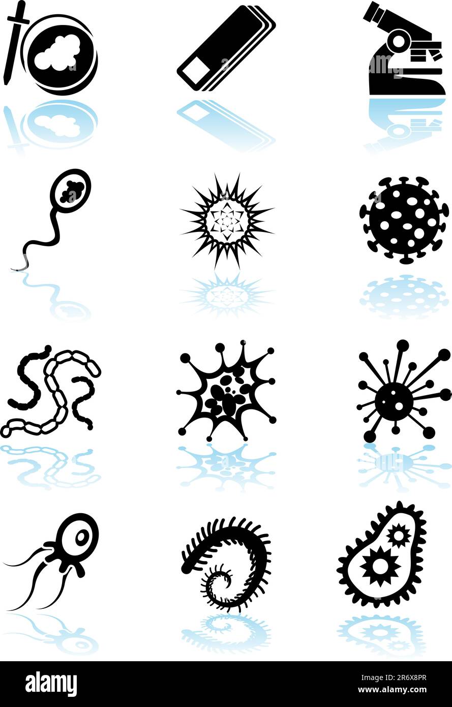 Jeu de 12 icônes de type microscope - noir. Illustration de Vecteur