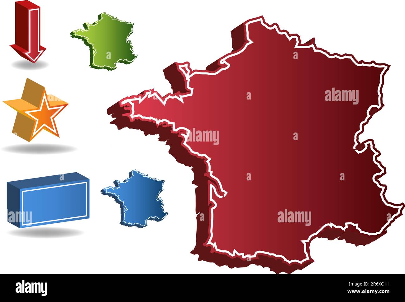 3D carte de pays de France isolée sur fond blanc. Illustration de Vecteur