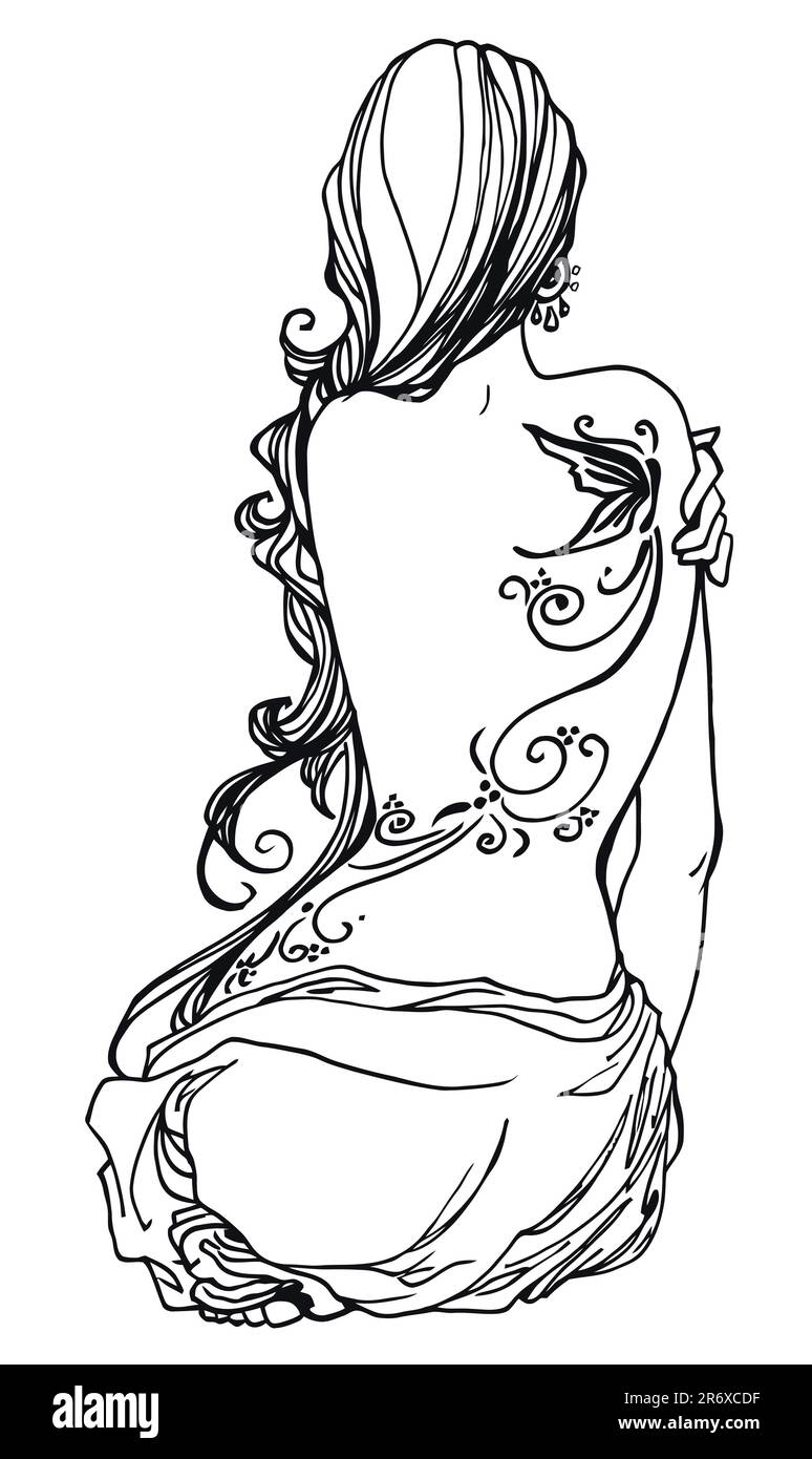 Les femmes de beauté avec un tatouage mystique Illustration de Vecteur