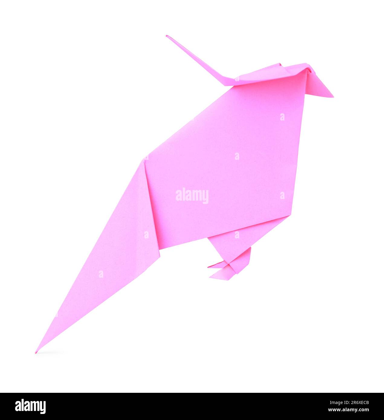Art origami Perroquet en papier rose fait à la main sur fond blanc Banque D'Images
