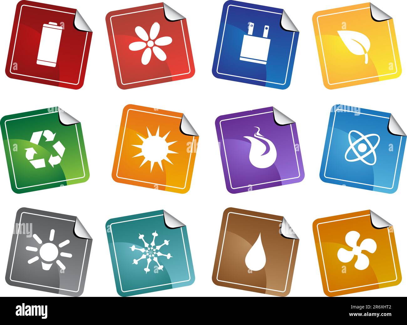 Un jeu de 12 boutons de toile d'autocollant écologique. Illustration de Vecteur