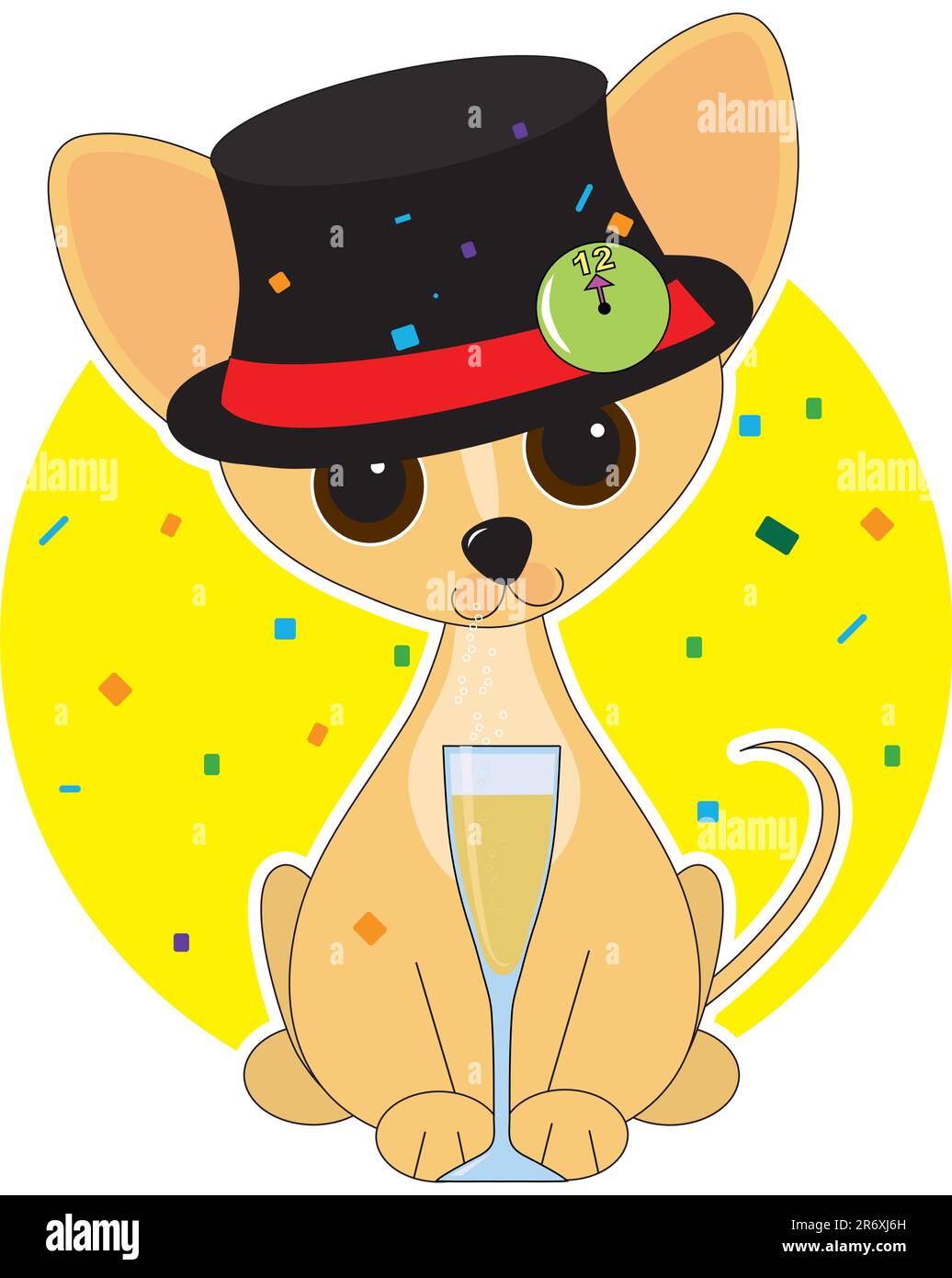 Chihuahua habillé pour le nouvel an avec un chapeau haut Illustration de Vecteur