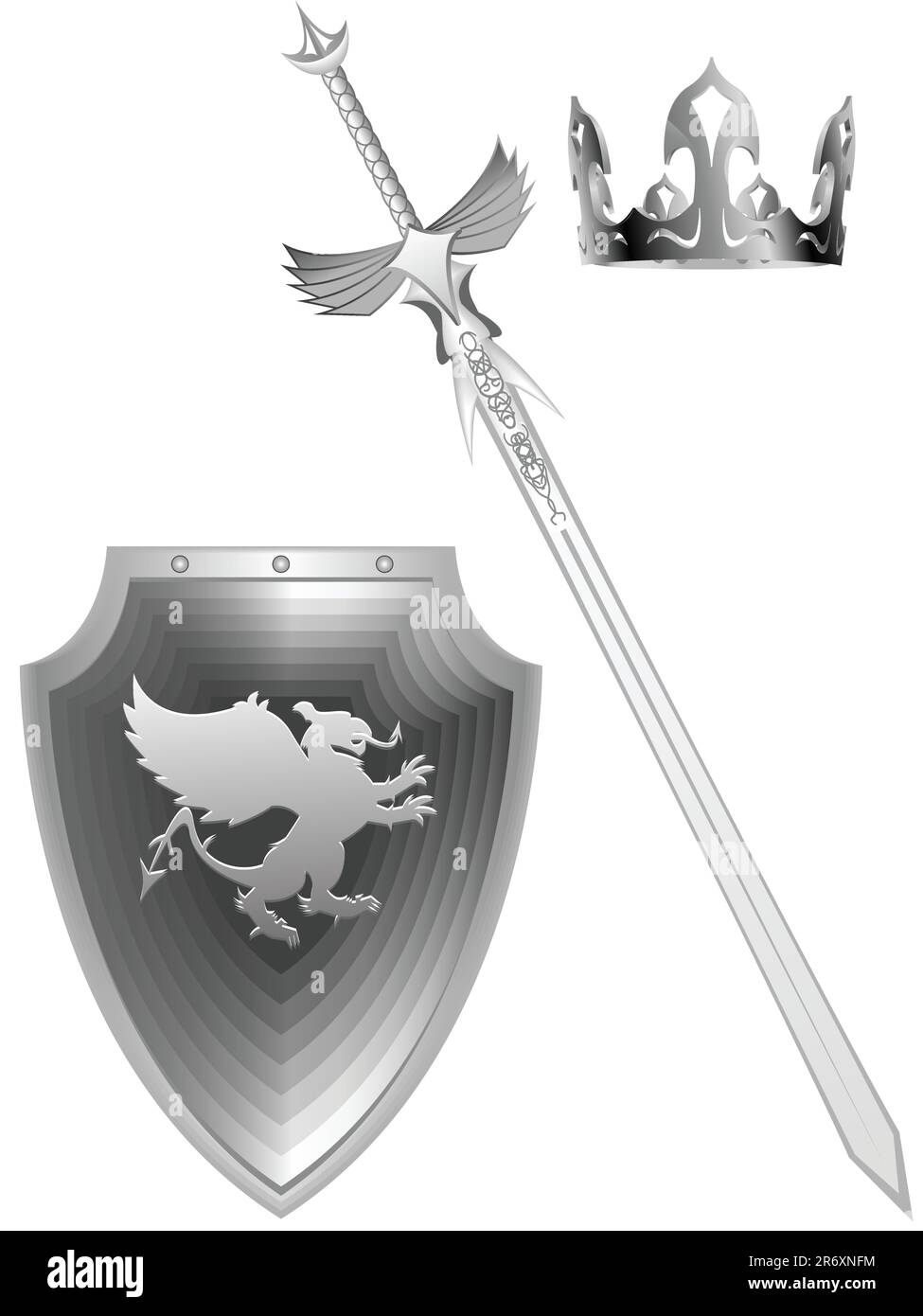 Knightly FANTASY une épée une planche avec un griffon et une couronne royale dans un vecteur Illustration de Vecteur