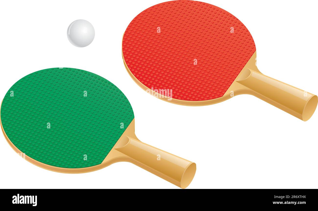 Deux pagaies de tennis de table (ping-pong) et balle. Illustration de Vecteur