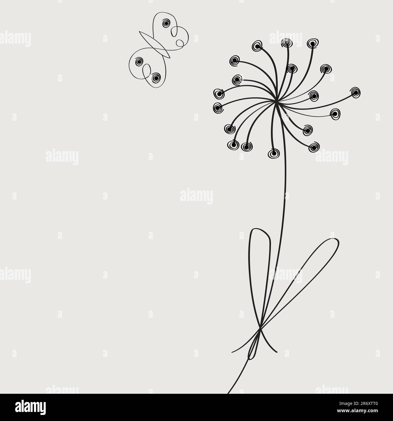 Arrière-plan monochrome avec fleur et papillon Illustration de Vecteur