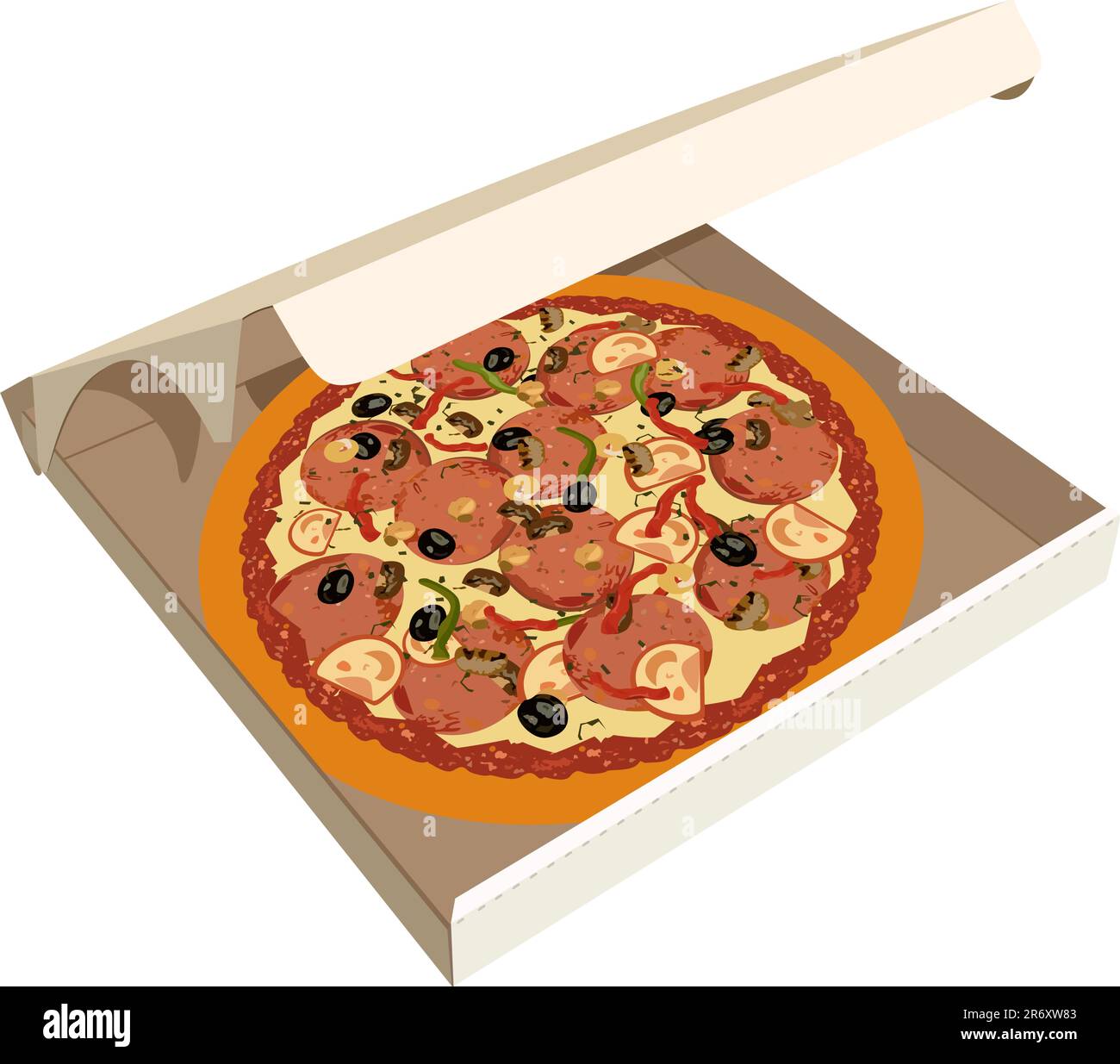 Illustration réaliste dans la case à pizza - vector Illustration de Vecteur
