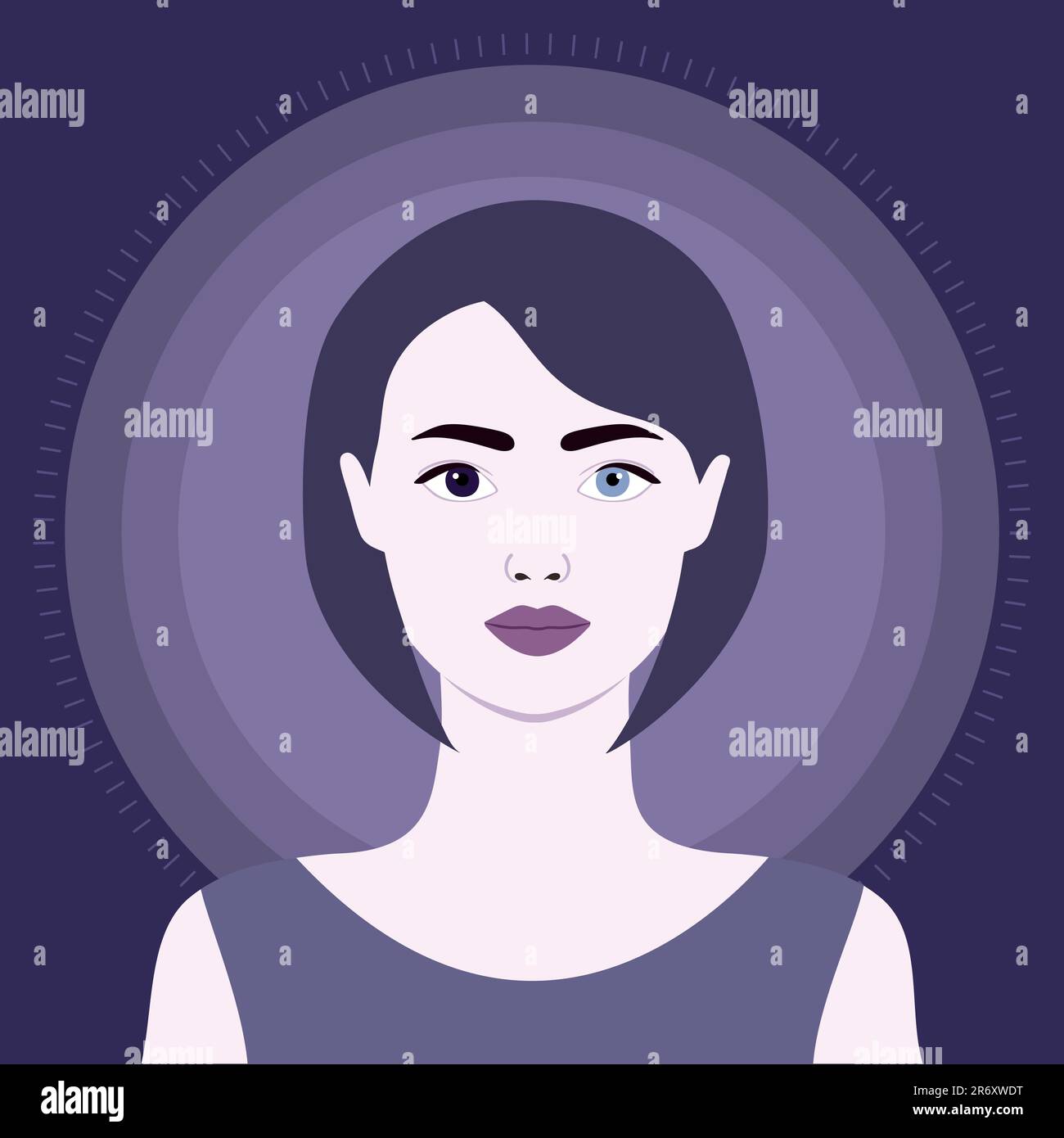 Portrait d'une femme avec une hétérochromie. Femme avec des yeux différents Illustration de Vecteur