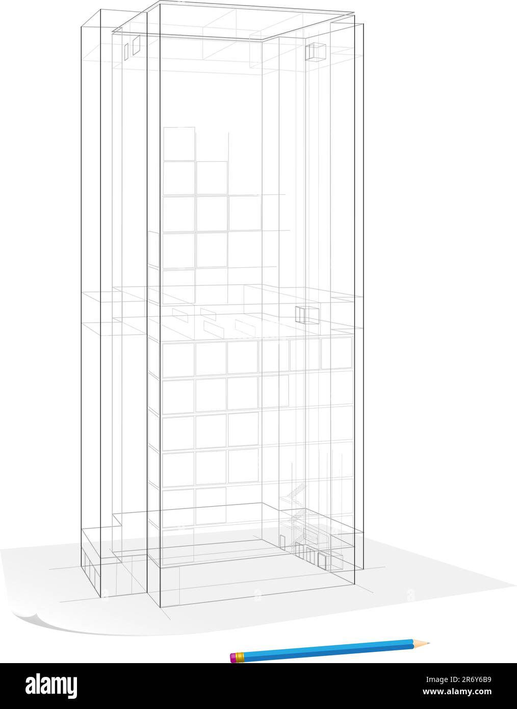 La miniature d'un bâtiment de l'entreprise dessiné par un crayon sur une feuille de papier Illustration de Vecteur