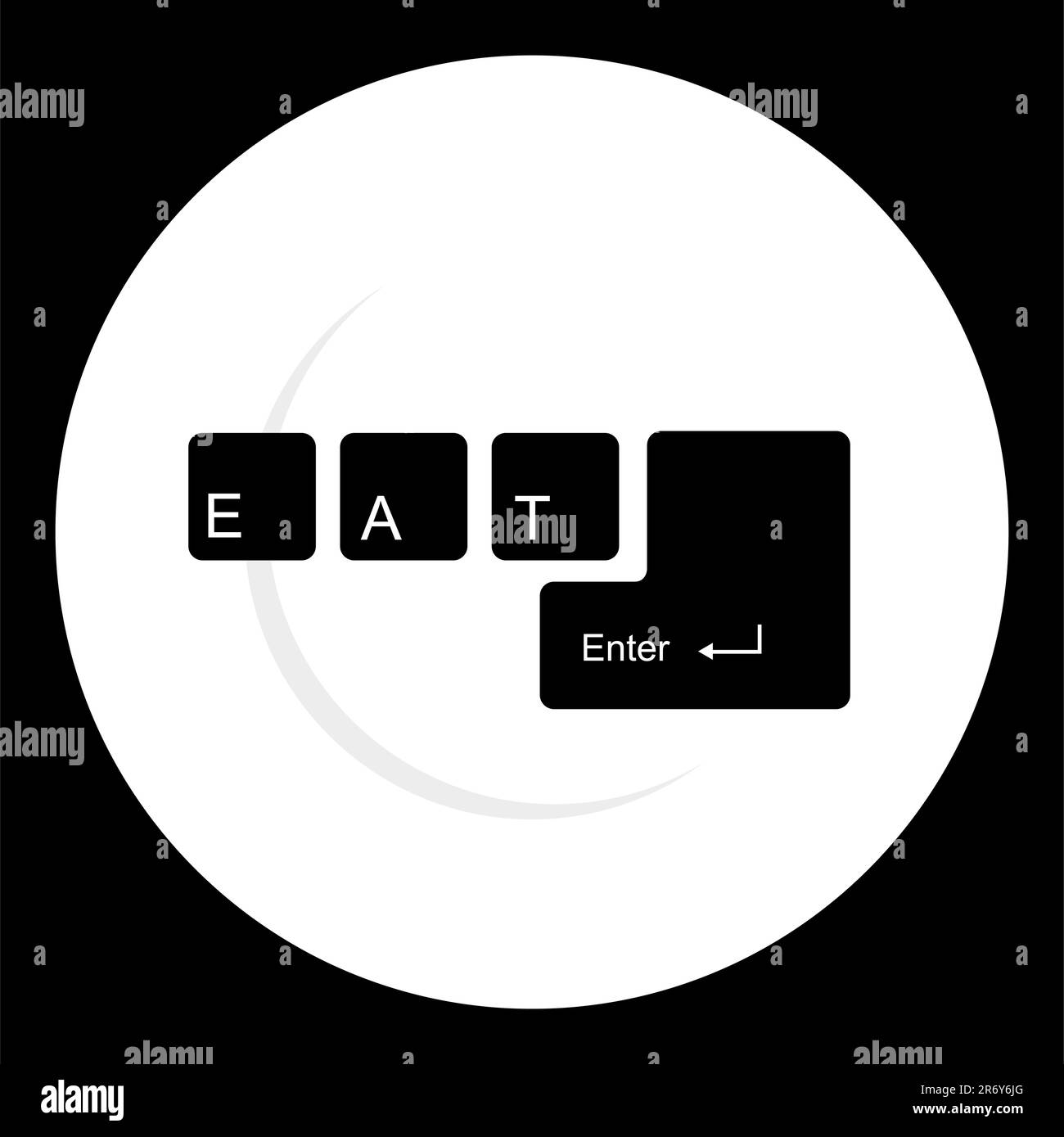 Silhouette récipient blanc sur fond noir avec clavier avec la légende manger, entrez sur elle. Vector avaliable Illustration de Vecteur