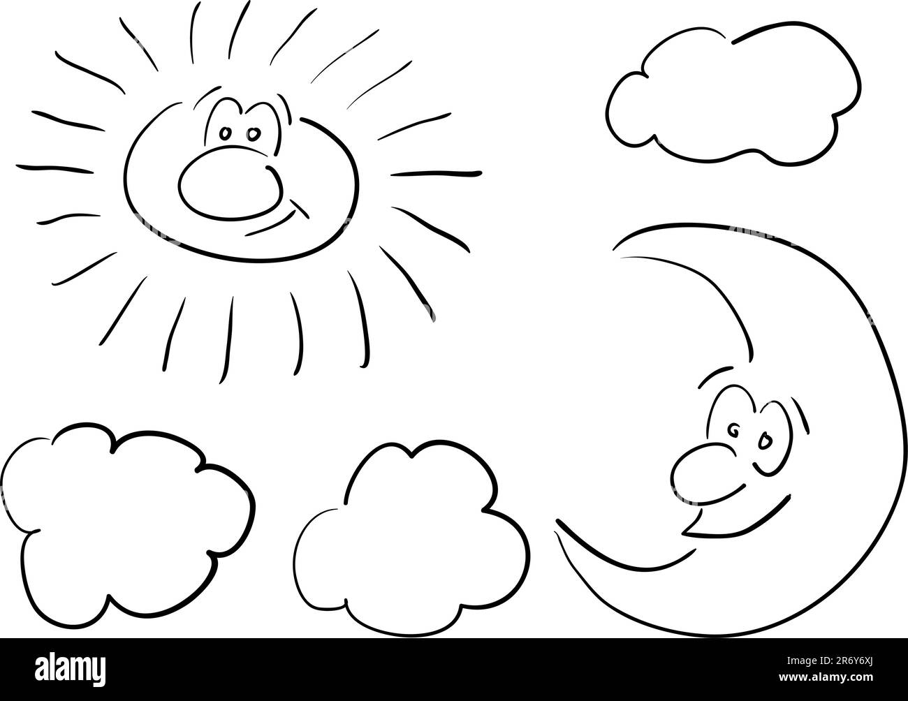 illustration de la bande dessinée - soleil, lune et nuages Illustration de Vecteur