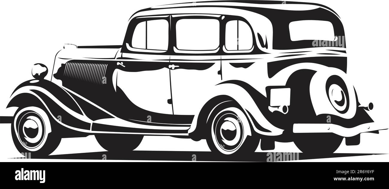 Illustration vectorielle d'une voiture rétro en noir et blanc Illustration de Vecteur
