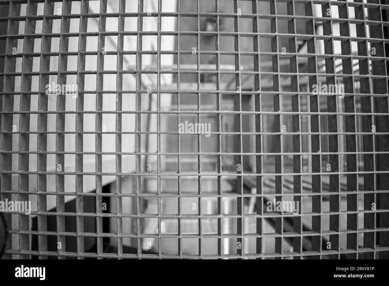 Perspective en noir et blanc d'une échappée de secours Banque D'Images