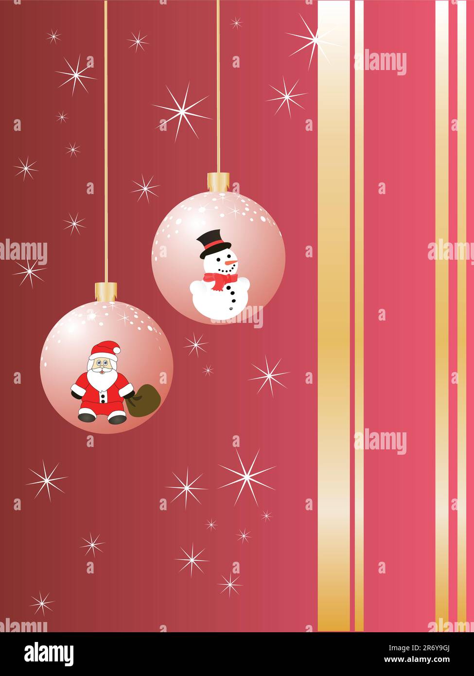 illustration vectorielle de boules de noël drôles sur fond rouge et doré Illustration de Vecteur
