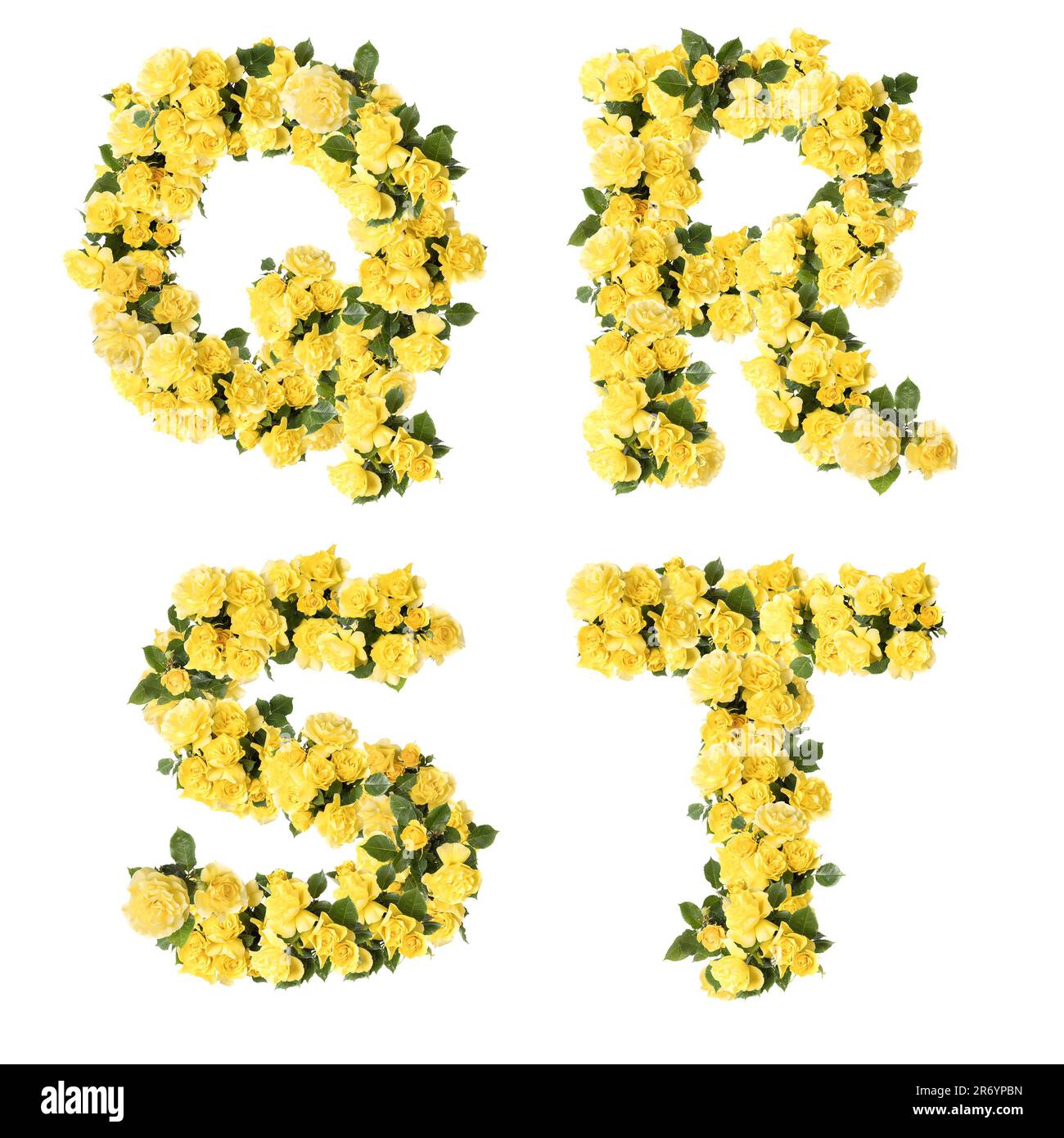 3D illustration des fleurs roses jaunes lettre majuscule lettre alphabet - lettres Q-T Banque D'Images