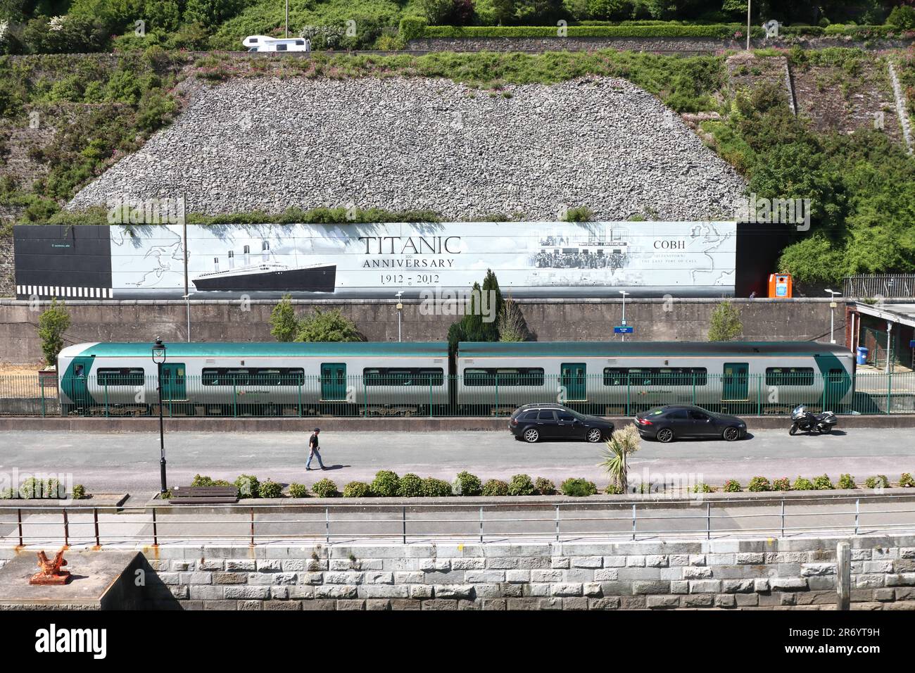 100th œuvres d'art d'anniversaire, par Jack Hickey, du dernier port visité par Titanic, près de la gare Cobh et du port, comté de Cork, Irlande Banque D'Images