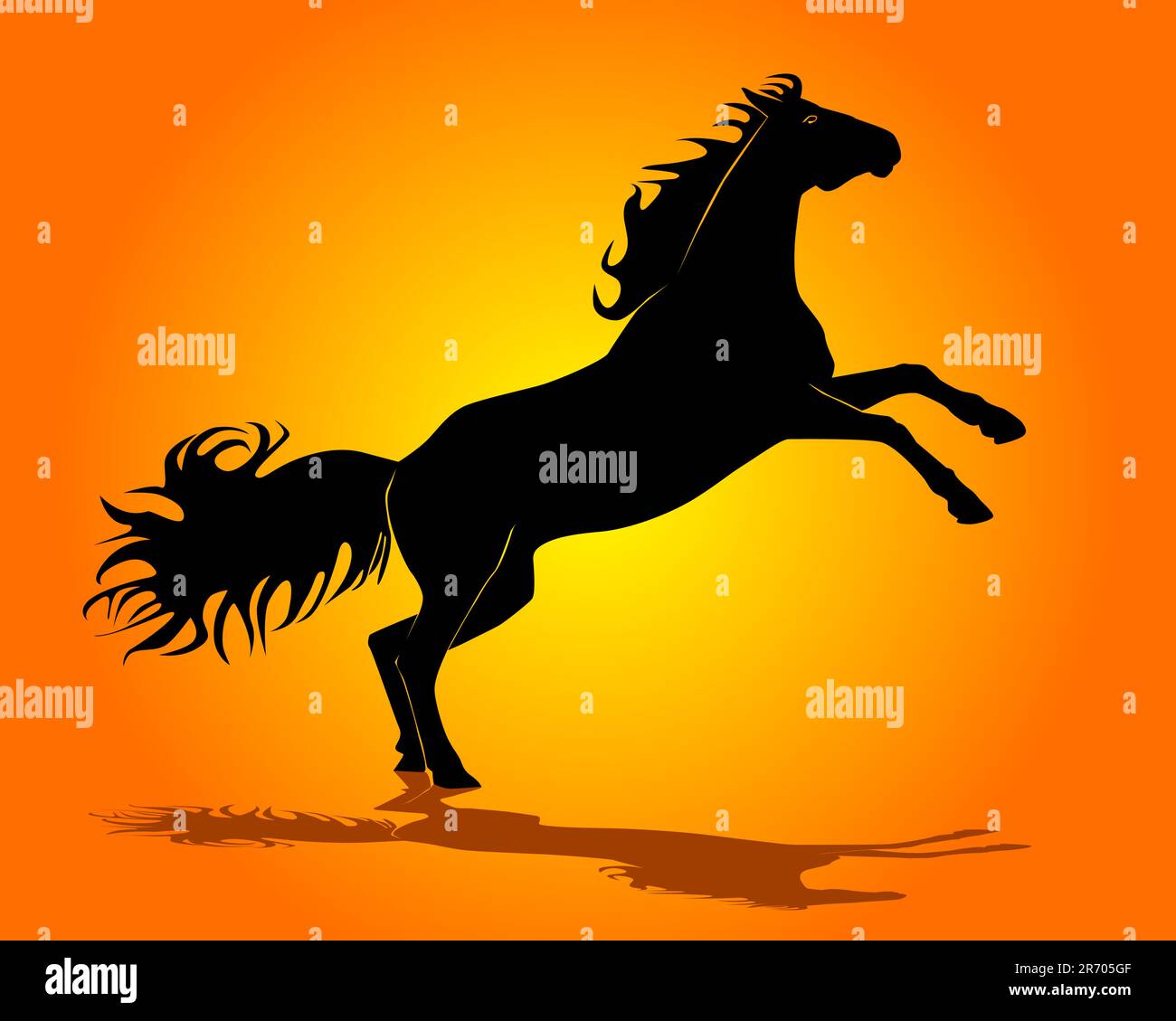 Silhouette noire d'un cheval sur fond orange Illustration de Vecteur