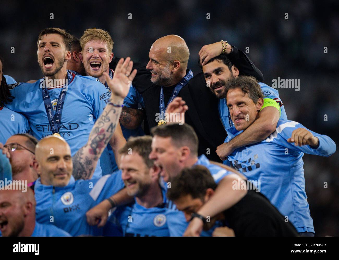 Istanbul, Turquie. 10th juin 2023. Kevin de Bruyne (ville), formateur PEP Guardiola (ville), Ilkay Gündogan (ville) Manchester City - Inter Mailand UEFA Cha Banque D'Images