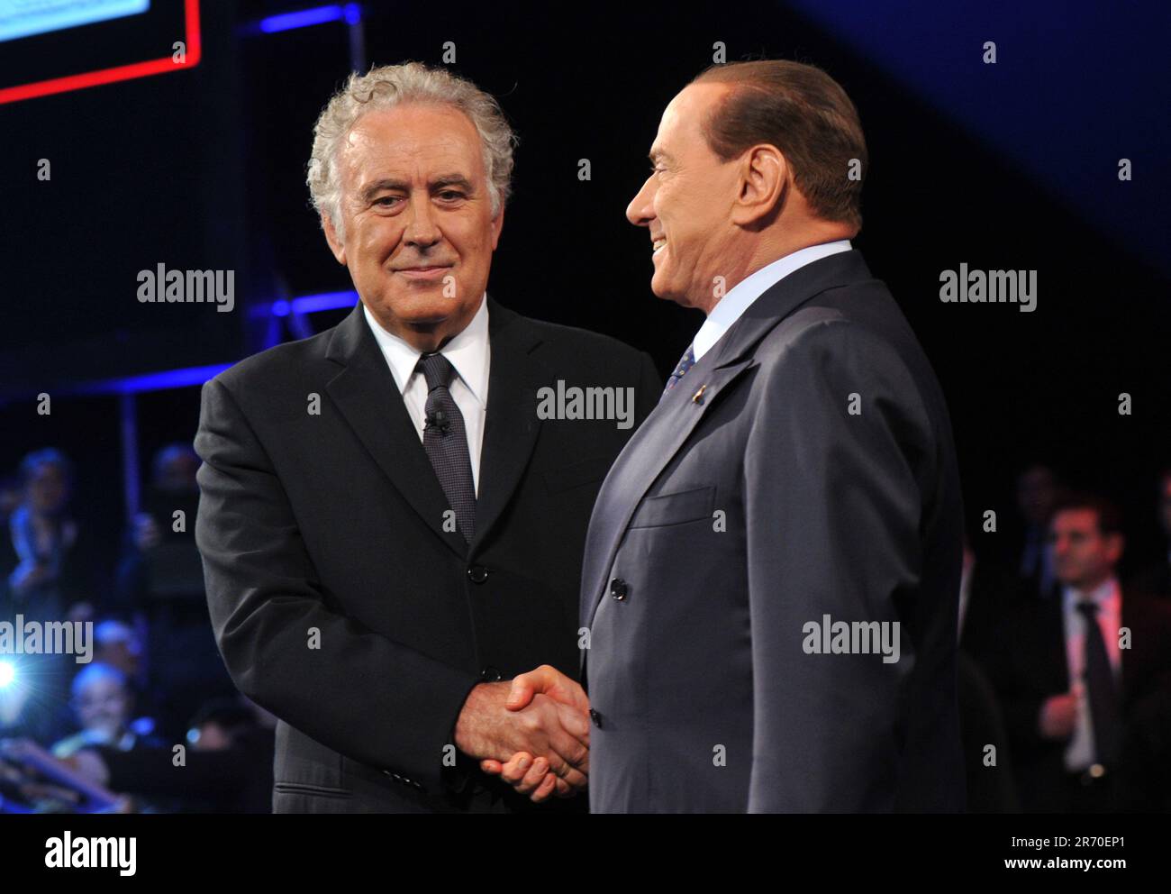 Roma- Trasmissione 'Servizio pubblico' Nella foto: Silvio Berlusconi, Michele Santoro Banque D'Images