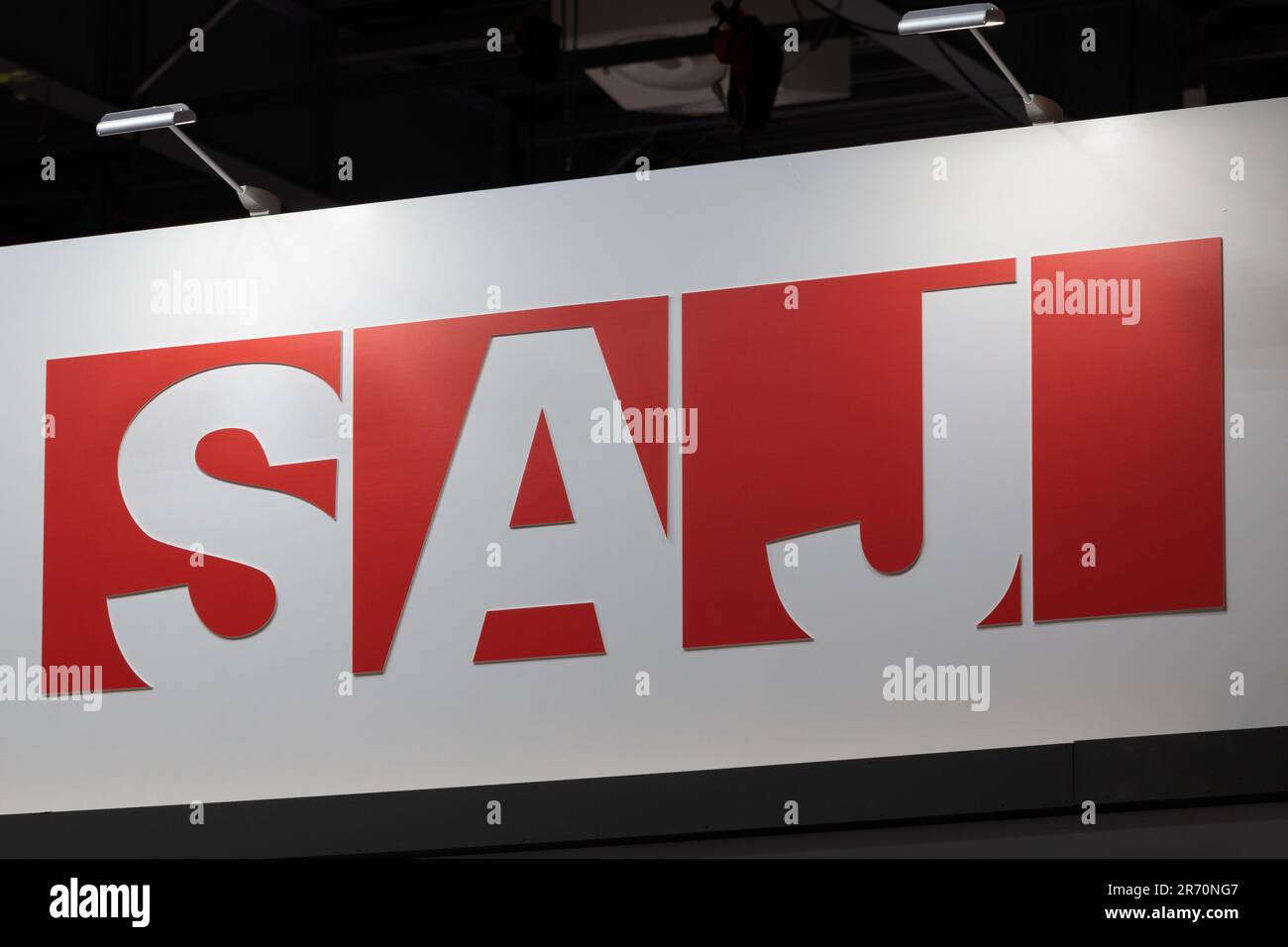 Pologne, Poznan - 17 mai 2023: HAUTE TECHNOLOGIE EXPO Europe SAJ global Inverter Company en CHINE, SAJ fournit des solutions professionnelles d'énergie solaire et Advance Banque D'Images