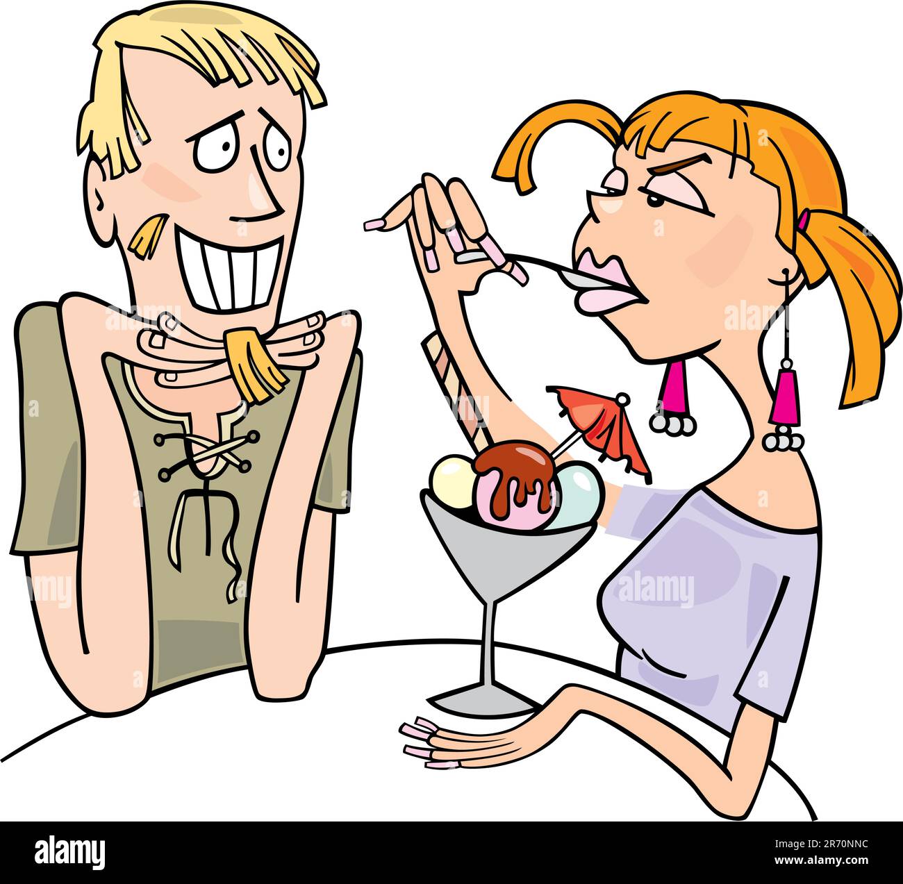 Illustration de Guy et angry woman eating dessert Illustration de Vecteur