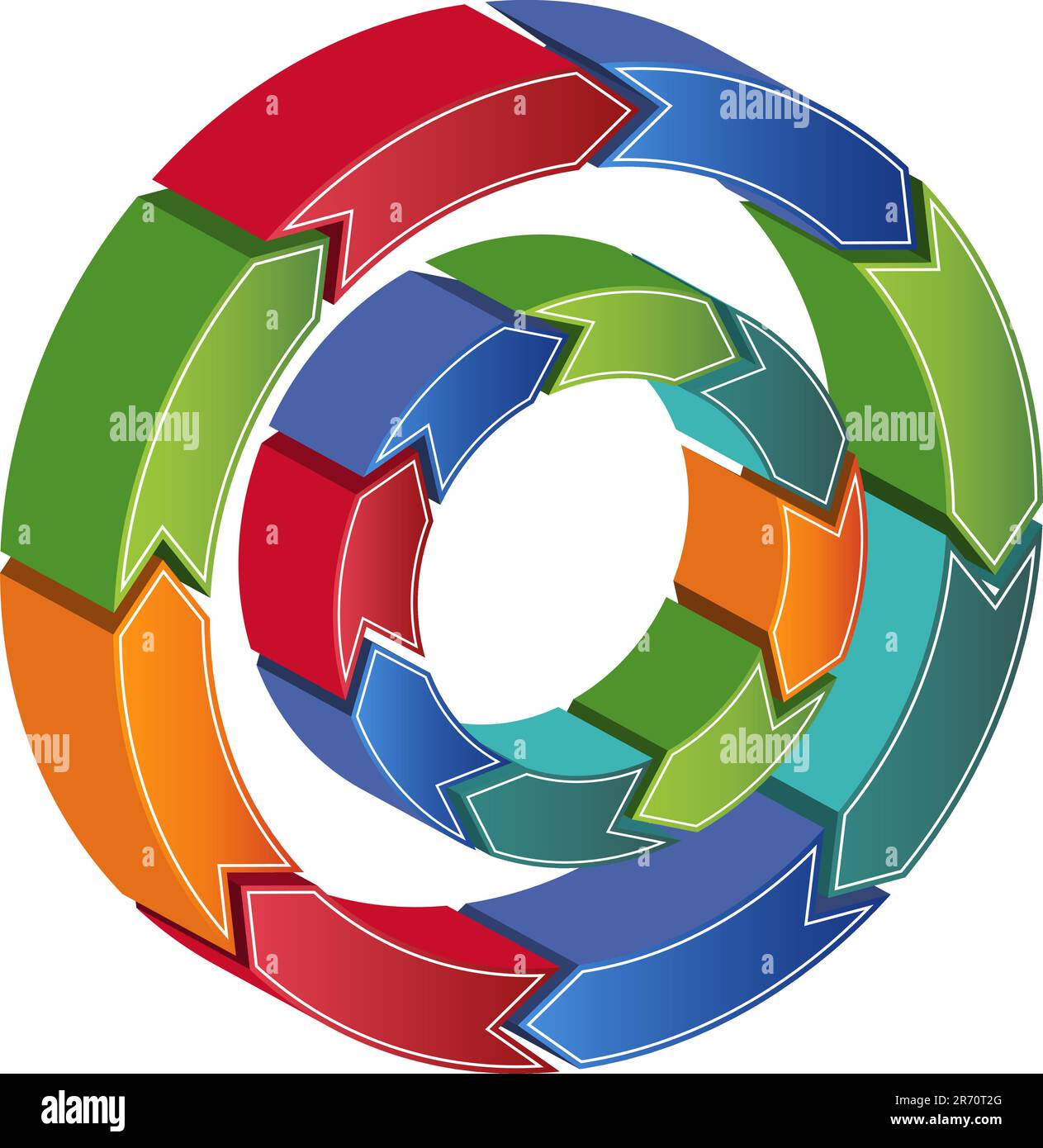 Diagramme de processus 3D avec des flèches de rotation du cercle de cycle économique. Illustration de Vecteur