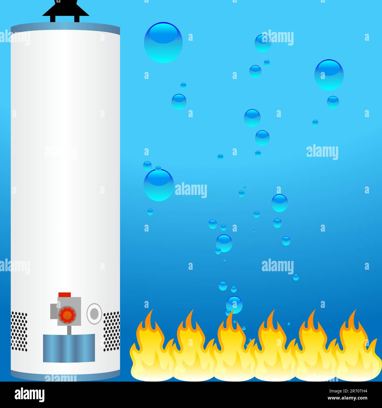 Un chauffe-eau de chaudière, une goutte d'eau et une flamme. Illustration de Vecteur
