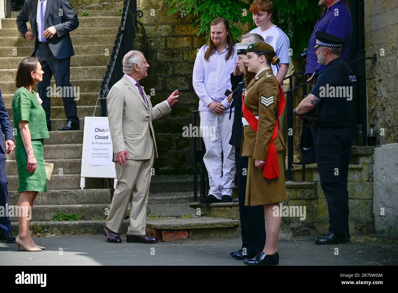 Lundi 12th juin 2023. Le roi Charles 111 visite la ville de Pickering Banque D'Images