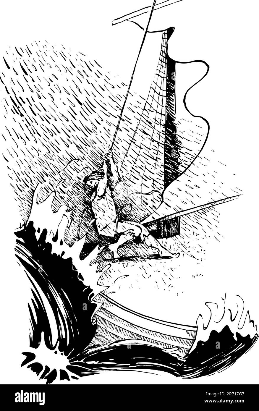 Illustration d'un marin dans la tempête Illustration de Vecteur