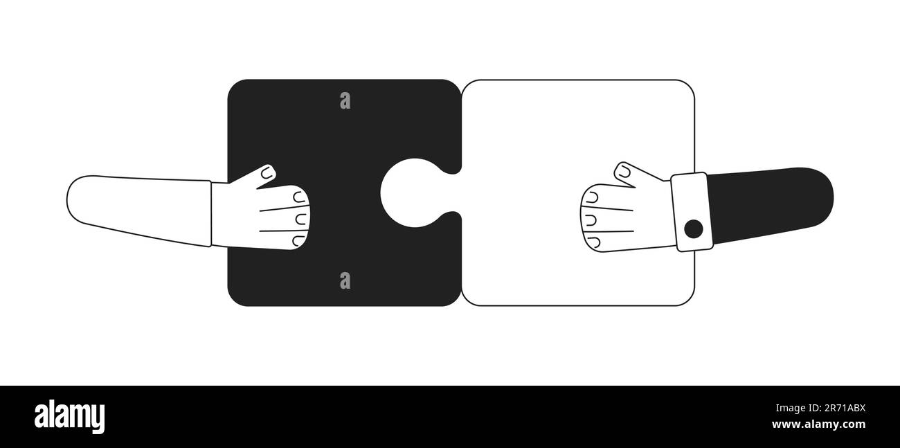 Des mains mettant le puzzle ensemble monochrome concept vecteur illustration spot Illustration de Vecteur