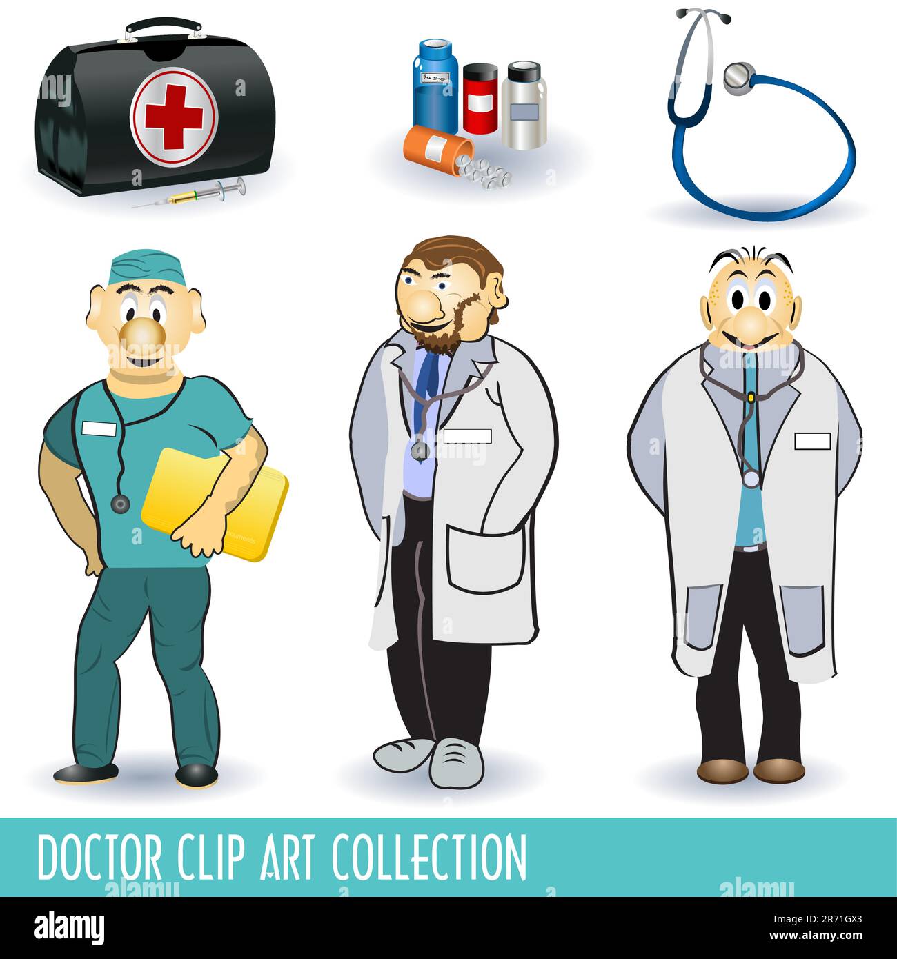 Illustration vectorielle de trois différents médecins de clip art avec leur équipement. Illustration de Vecteur