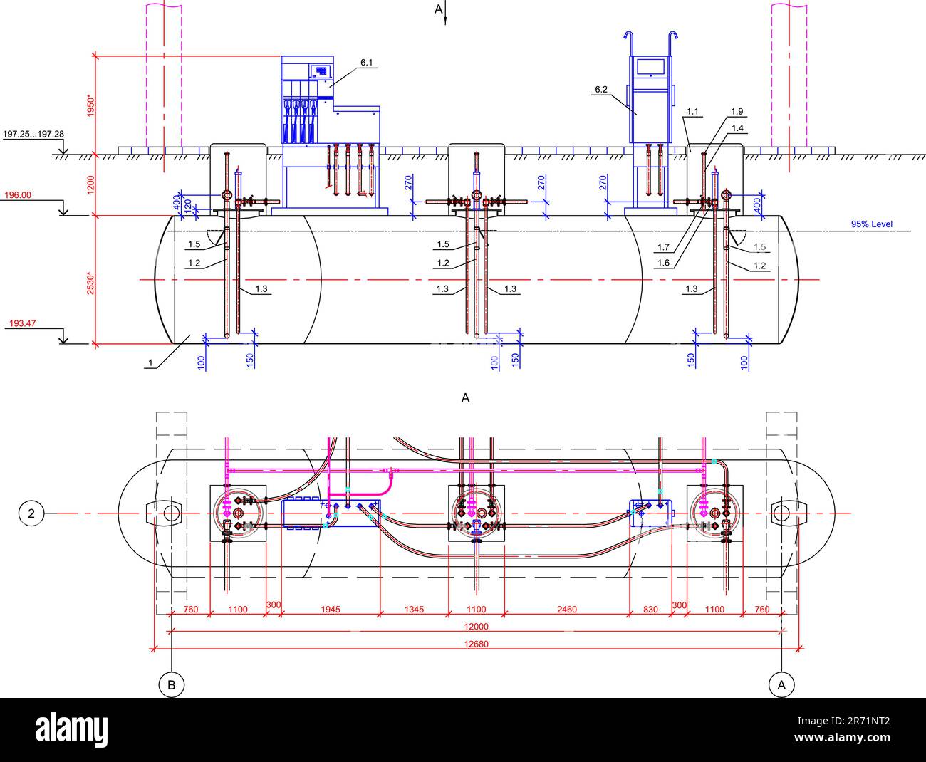 dessin de réservoirs de carburant souterrains à la station-service Illustration de Vecteur