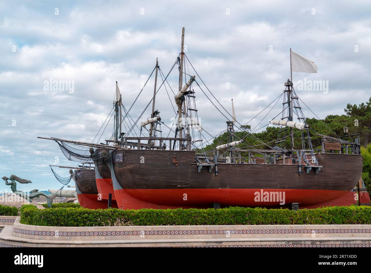 Le Musée naval de l'Homme et de la Mer dans le parc de la Magdalena dans la ville de Santander, Espagne. Vue de la réplique du 'Santa María' Banque D'Images