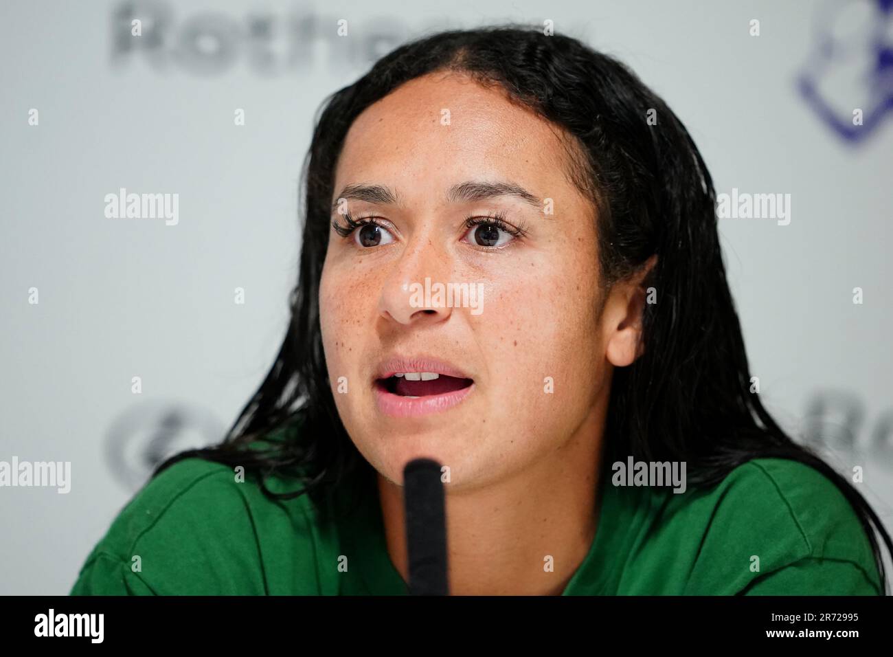 Heather Watson s'adresse aux médias au cours de la première journée de l'Open Rothesay 2023 au Nottingham tennis Centre. Date de la photo: Lundi 12 juin 2023. Banque D'Images