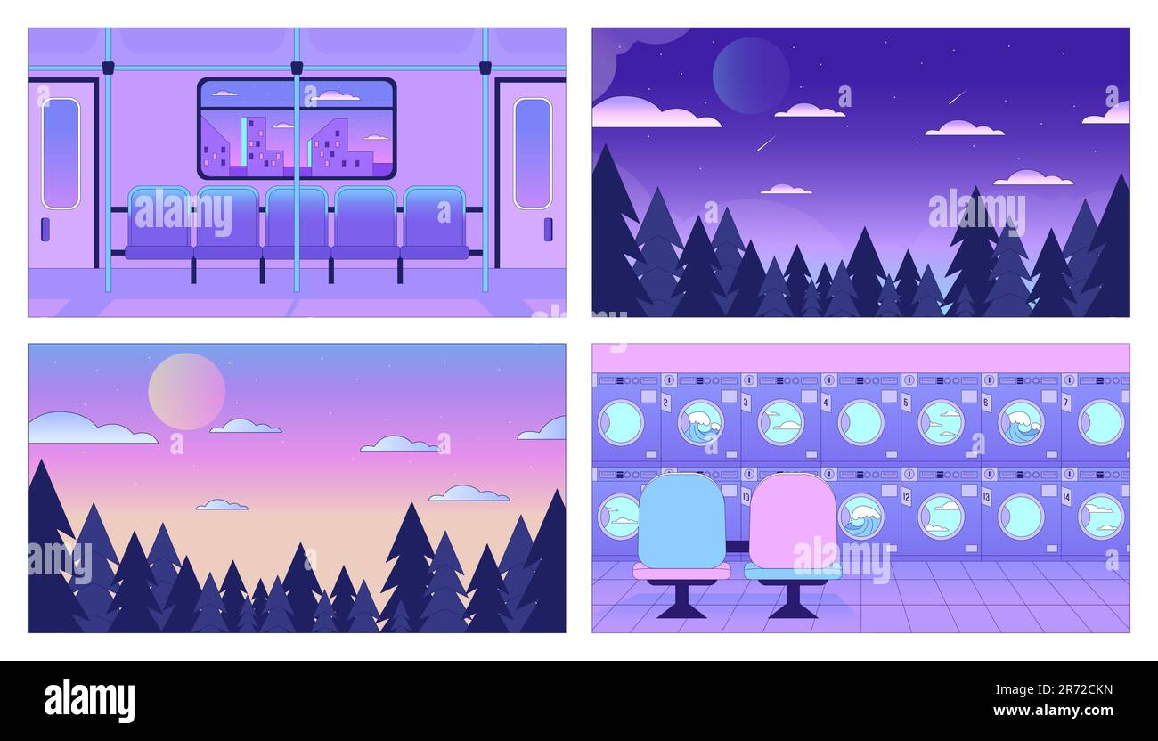 Intérieur violet fluo, fonds d'écran paysage lo fi chill Illustration de Vecteur