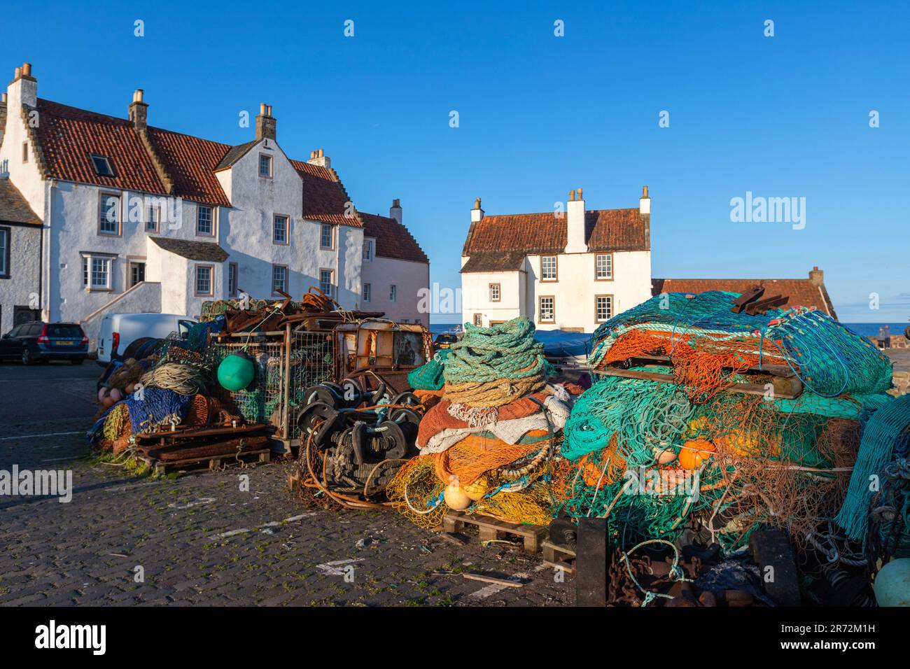 Gyles House and Fishing net, Pittenweem, village de pêcheurs, Fife, Écosse, ROYAUME-UNI Banque D'Images