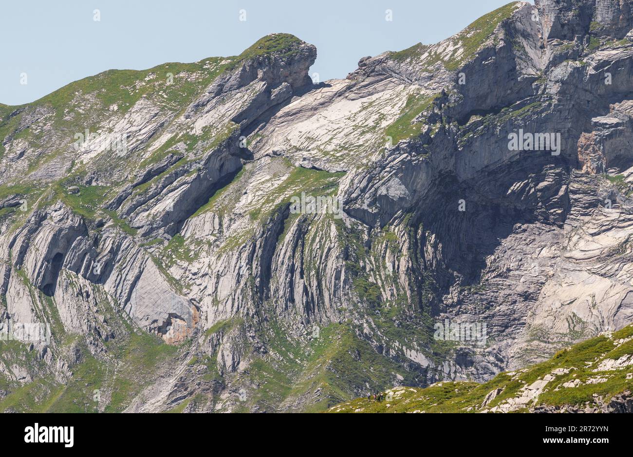 Repliement géologique sur des roches calcaires formées dans les alpes suisses près de leukerbad Banque D'Images