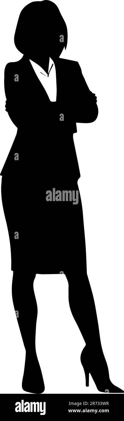 Femme d'affaires avec les bras repliés silhouette isolée sur fond blanc Illustration de Vecteur