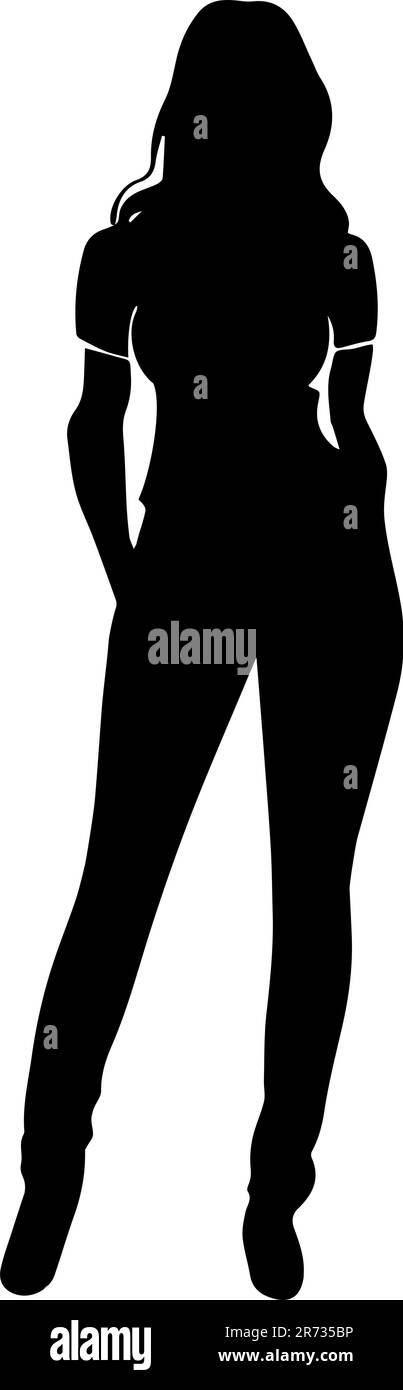 Silhouette de femme portant des vêtements décontractés isolés sur fond blanc Illustration de Vecteur