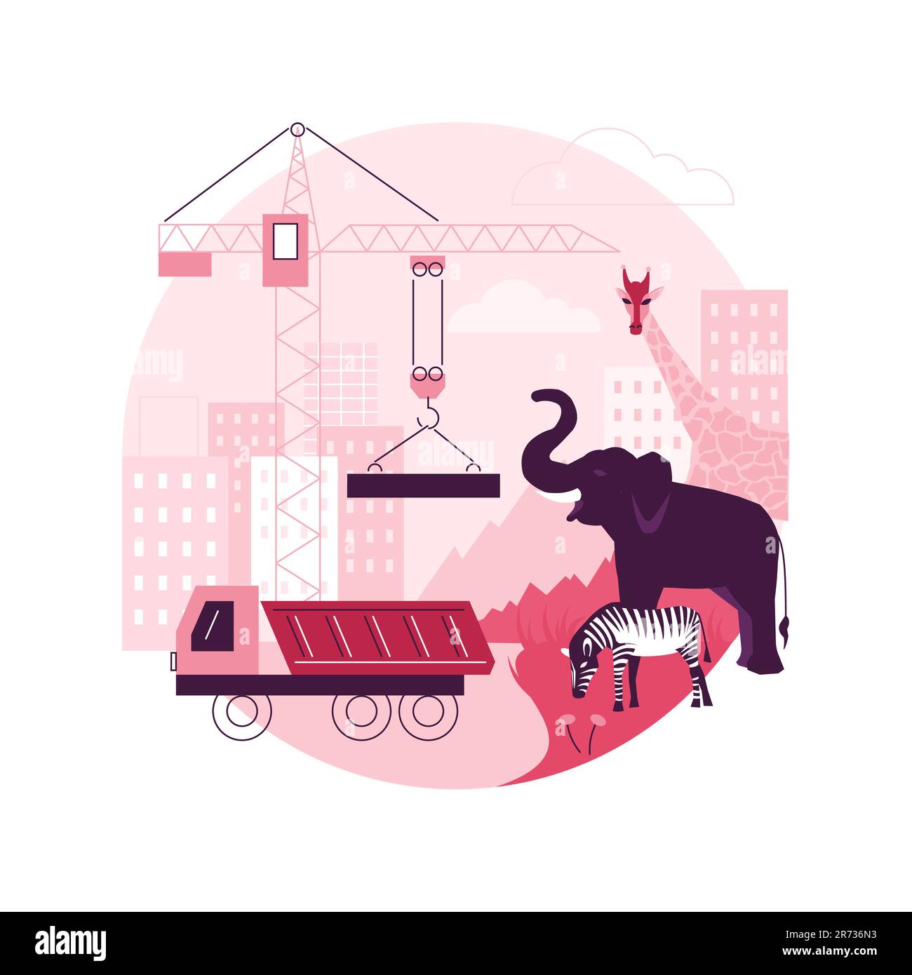 Perte d'habitat pour les animaux sauvages résumé concept illustration du vecteur. Disparition de la faune, destruction de l'habitat mondial, menace d'extinction des animaux sauvages, environnement, métaphore abstraite des espèces menacées. Illustration de Vecteur