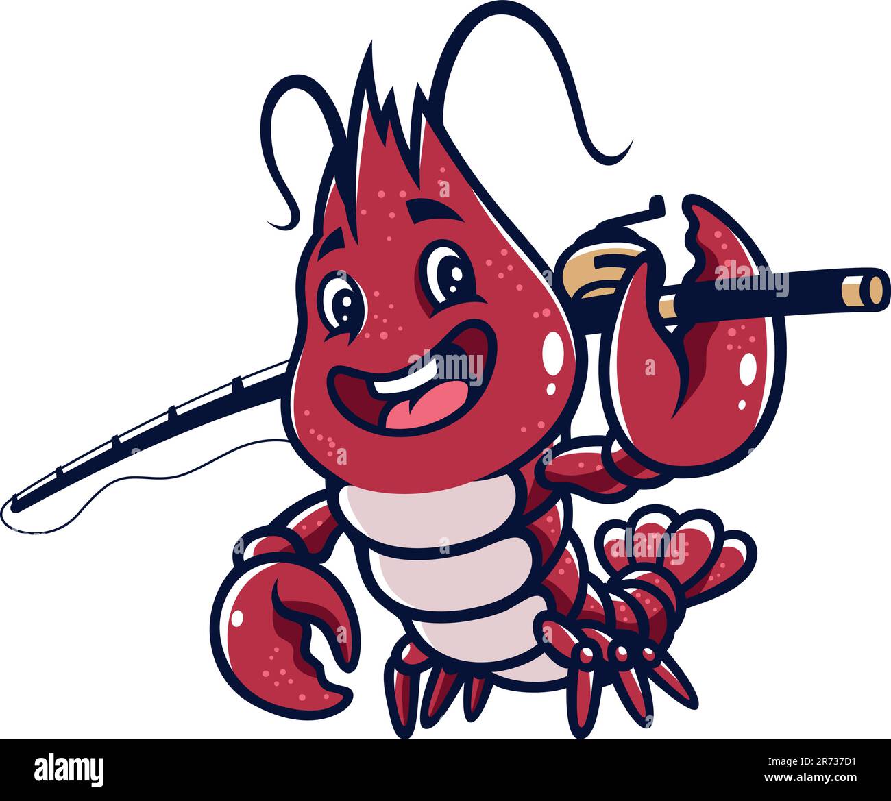 Bébé homard souriant et tenant une canne à pêche Illustration de Vecteur