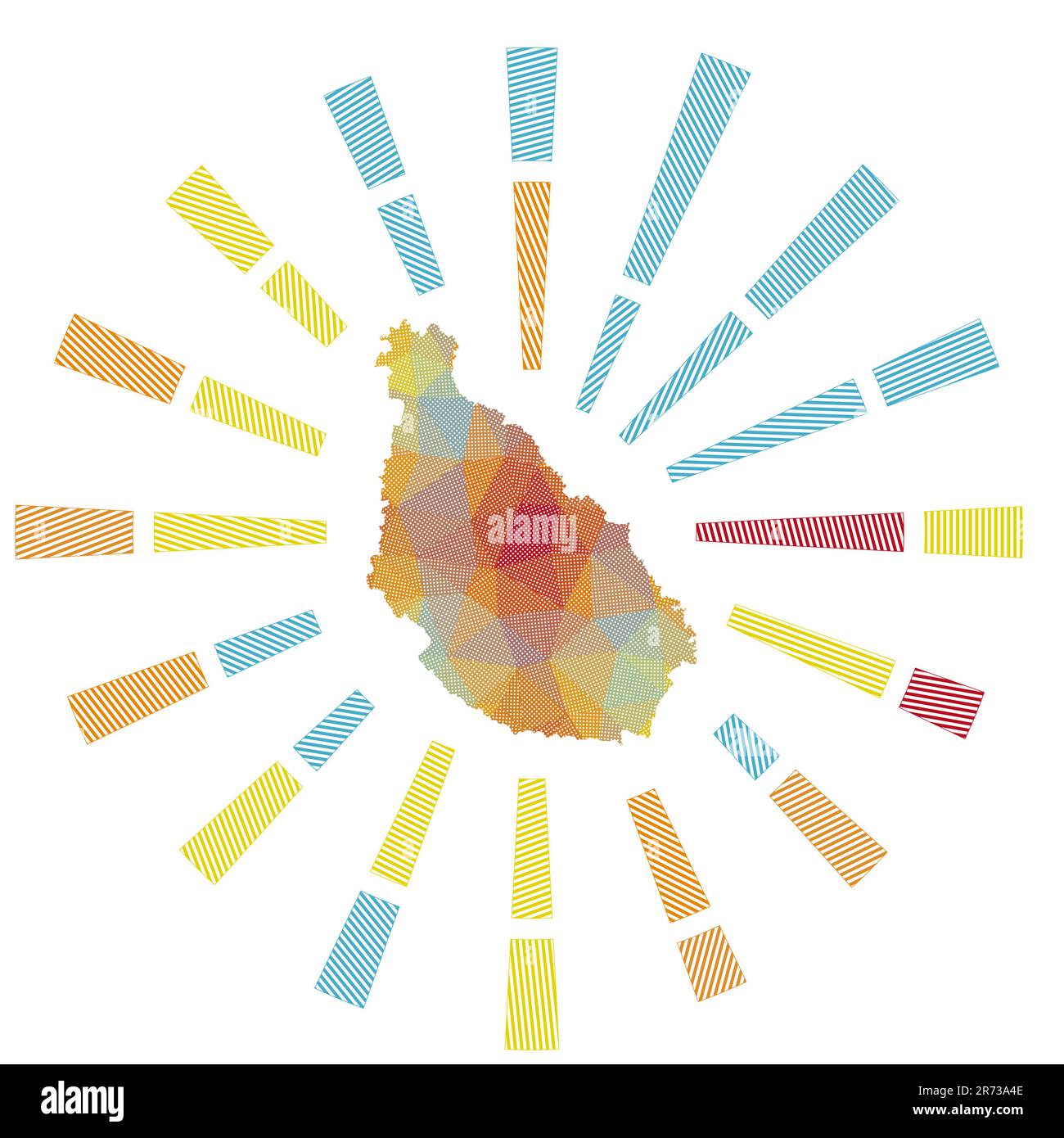 L'île de Santiago est ensoleillée. Faible rayure de polyrayons et carte de l'île. Illustration vectorielle froide. Illustration de Vecteur