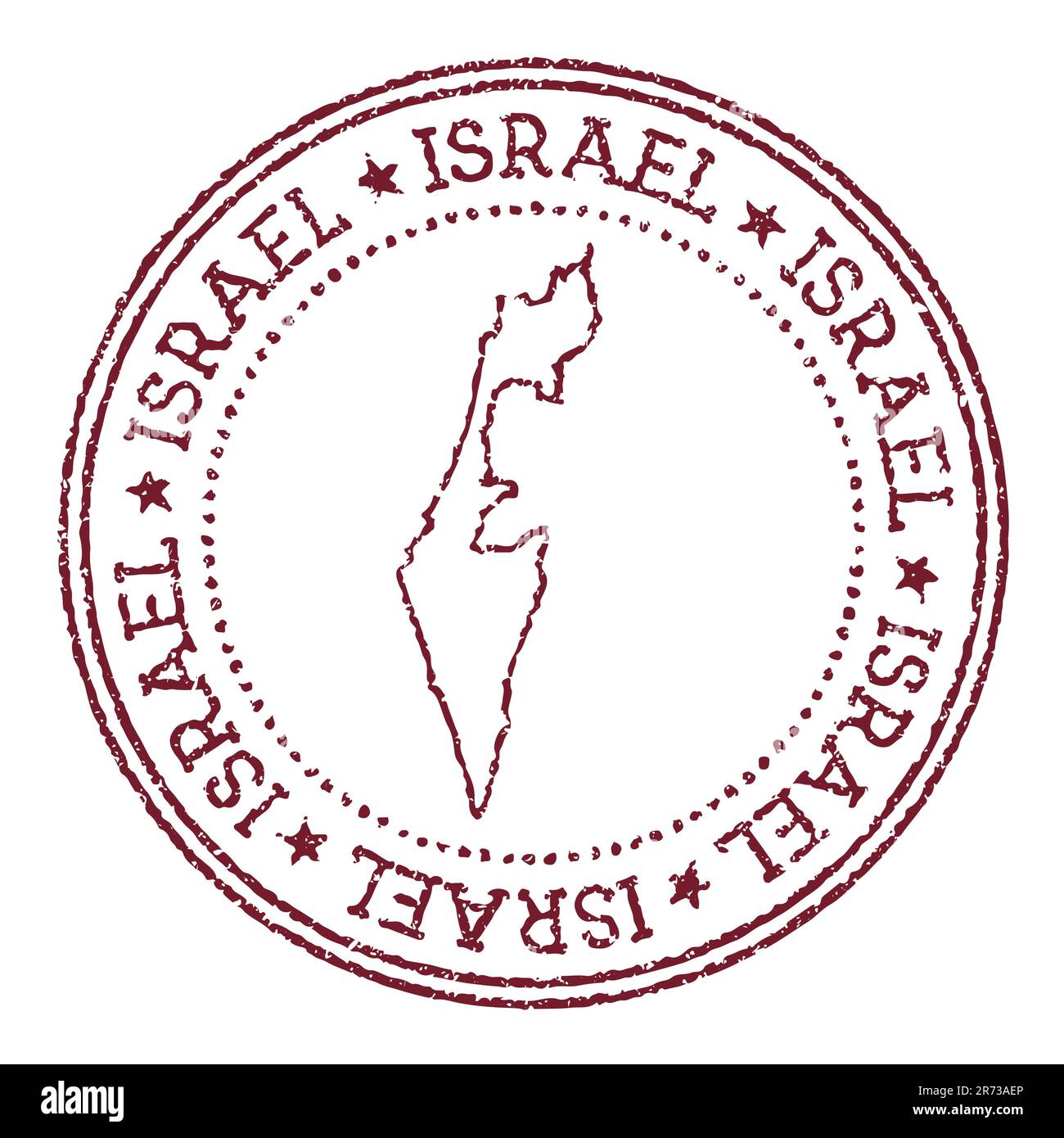 Timbre rond en caoutchouc d'Israël avec carte du pays. Timbre passeport rouge vintage avec texte circulaire et étoiles, illustration vectorielle. Illustration de Vecteur