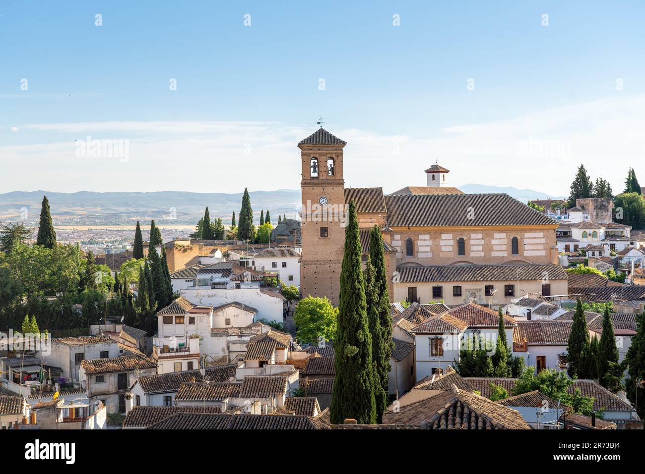 Vue aérienne Église de San Salvador - Grenade, Andalousie, Espagne Banque D'Images