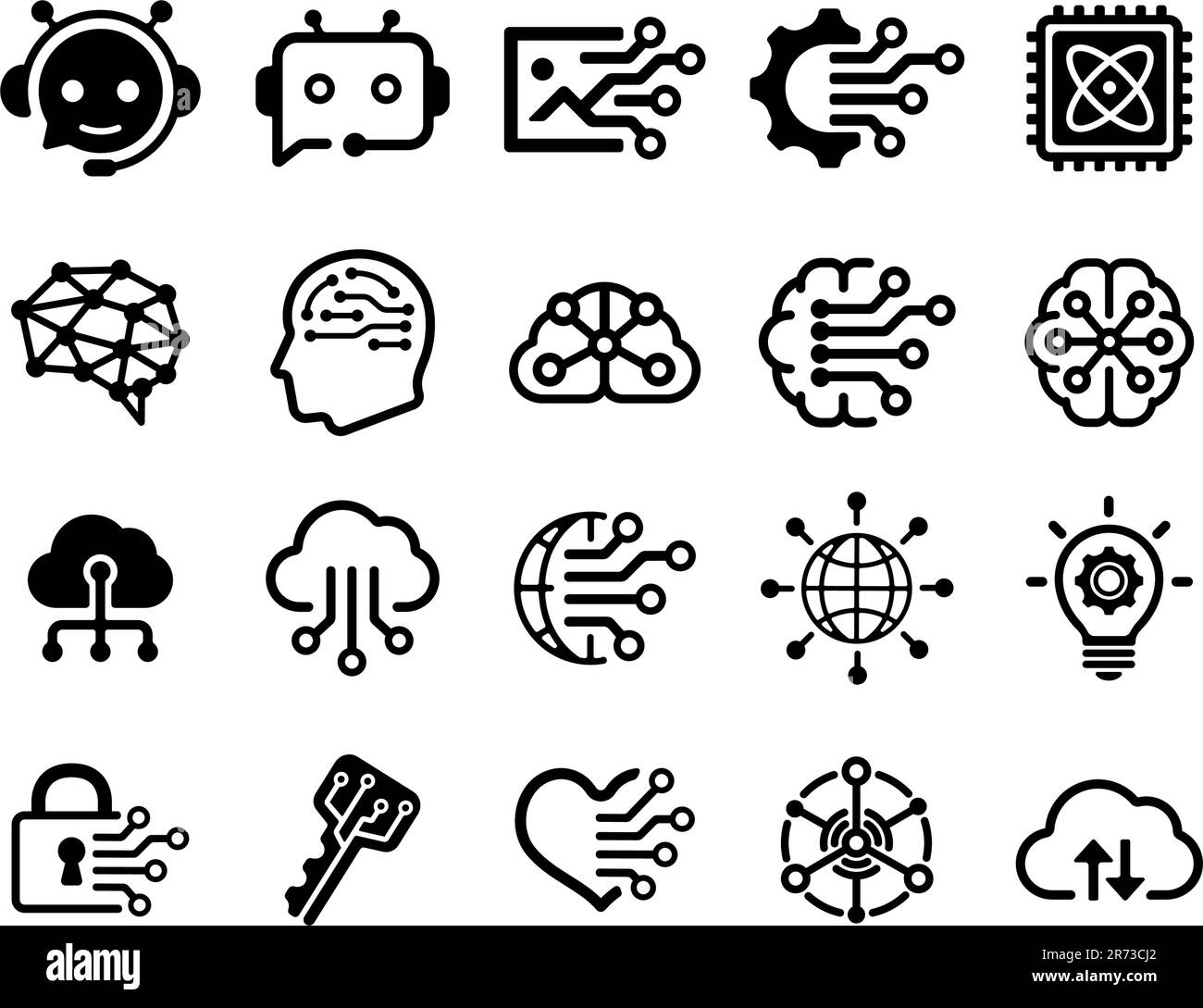 Ai (Intelligence artificielle) , dernière technologie motif vecteur illustration ensemble d'icônes Illustration de Vecteur