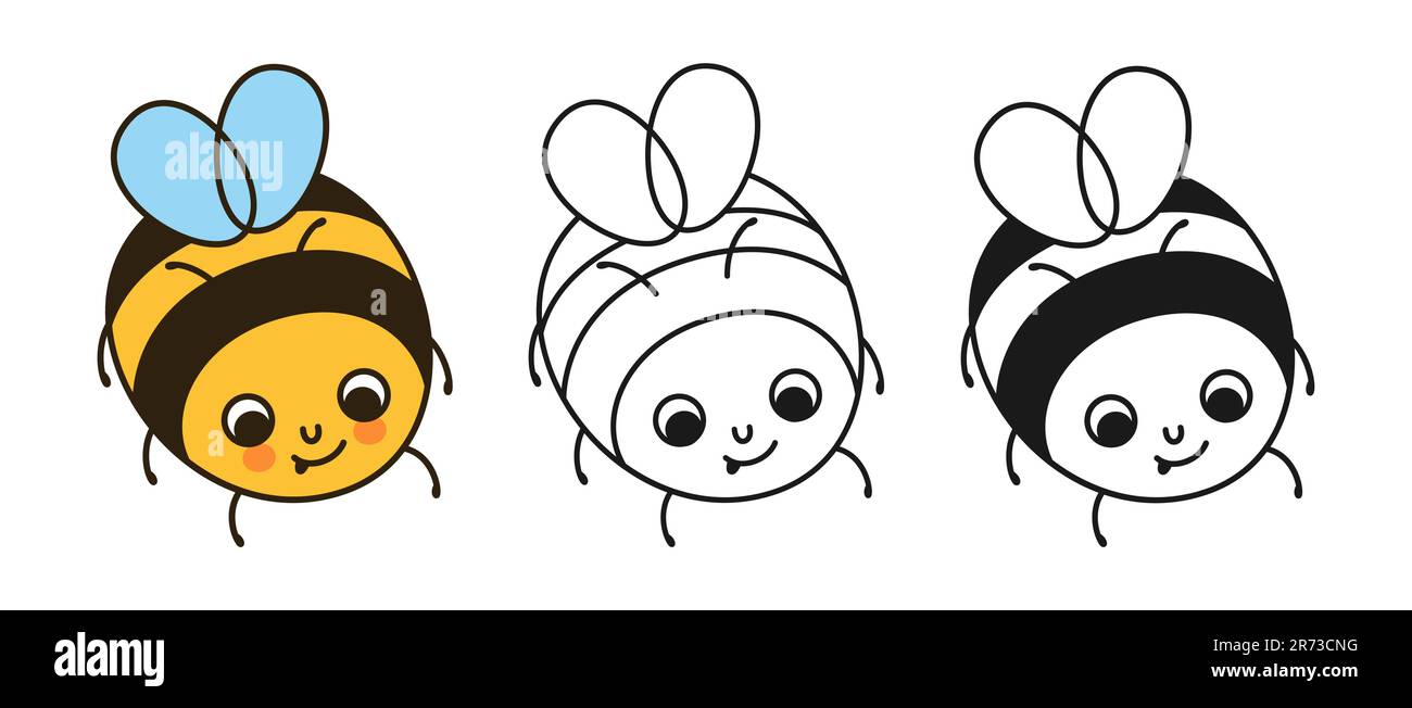Bee miel smiley insectes personnages rétro ensemble de dessins animés. Bandes dessinées enfants des personnages d'abeilles avec le visage joyeux humoristique. Adorable symbole rayé d'été, collection de motifs de caniches de ligne, caricature simple vecteur Illustration de Vecteur