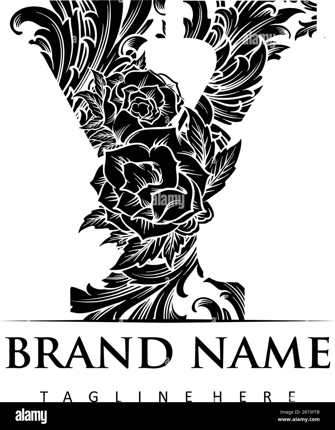 Vintage gravure monogramme lettre y florale décoration élégante monochrome illustrations vectorielles pour votre logo de travail, t-shirt de marchandise, autocollants et labe Illustration de Vecteur