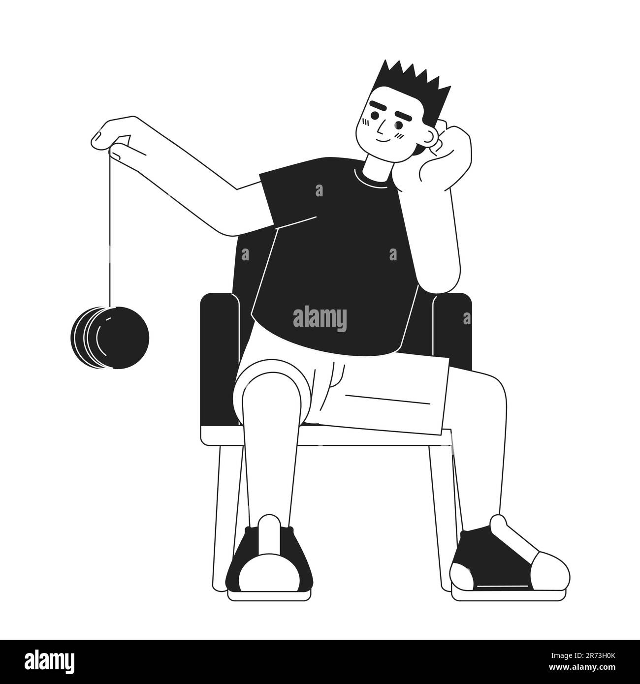 Garçon jouant yoyo monochromatique à vecteur plat Illustration de Vecteur