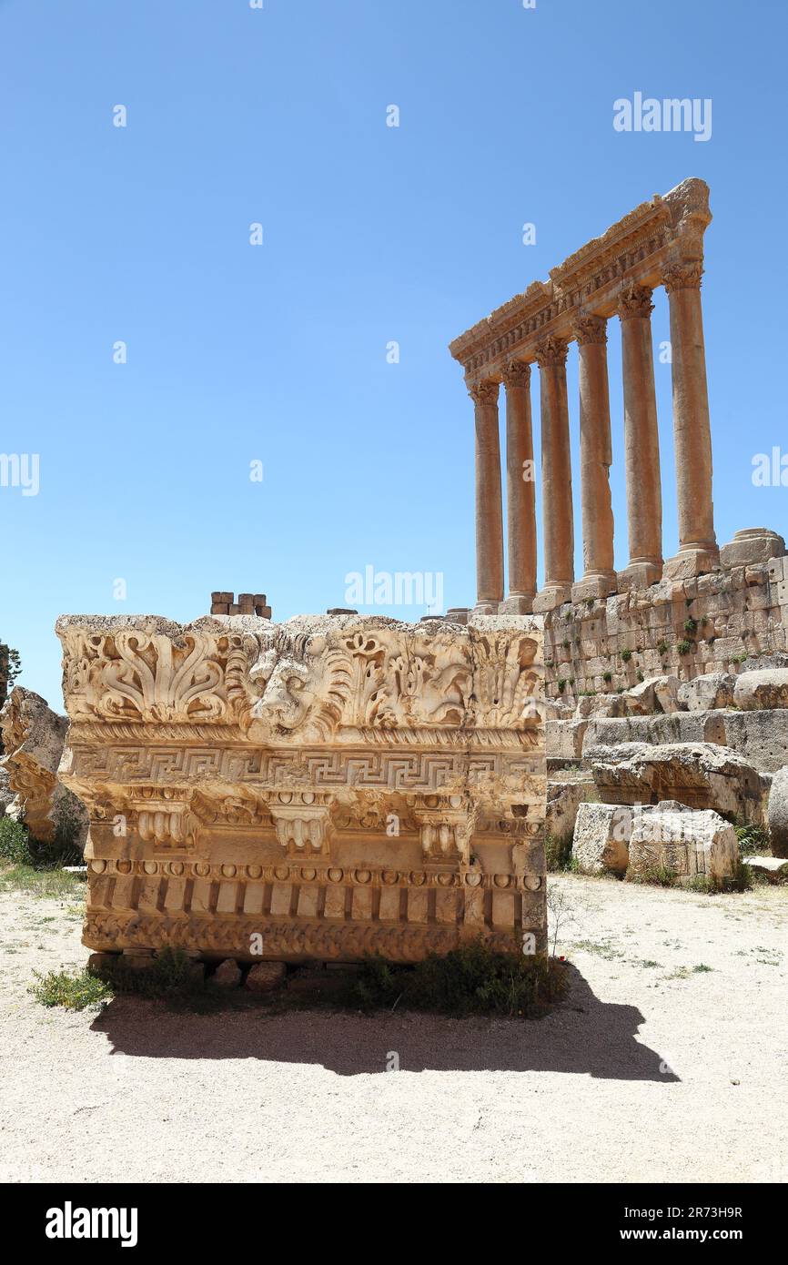 Les vestiges des anciennes ruines romaines de Baalbek, Liban. Banque D'Images
