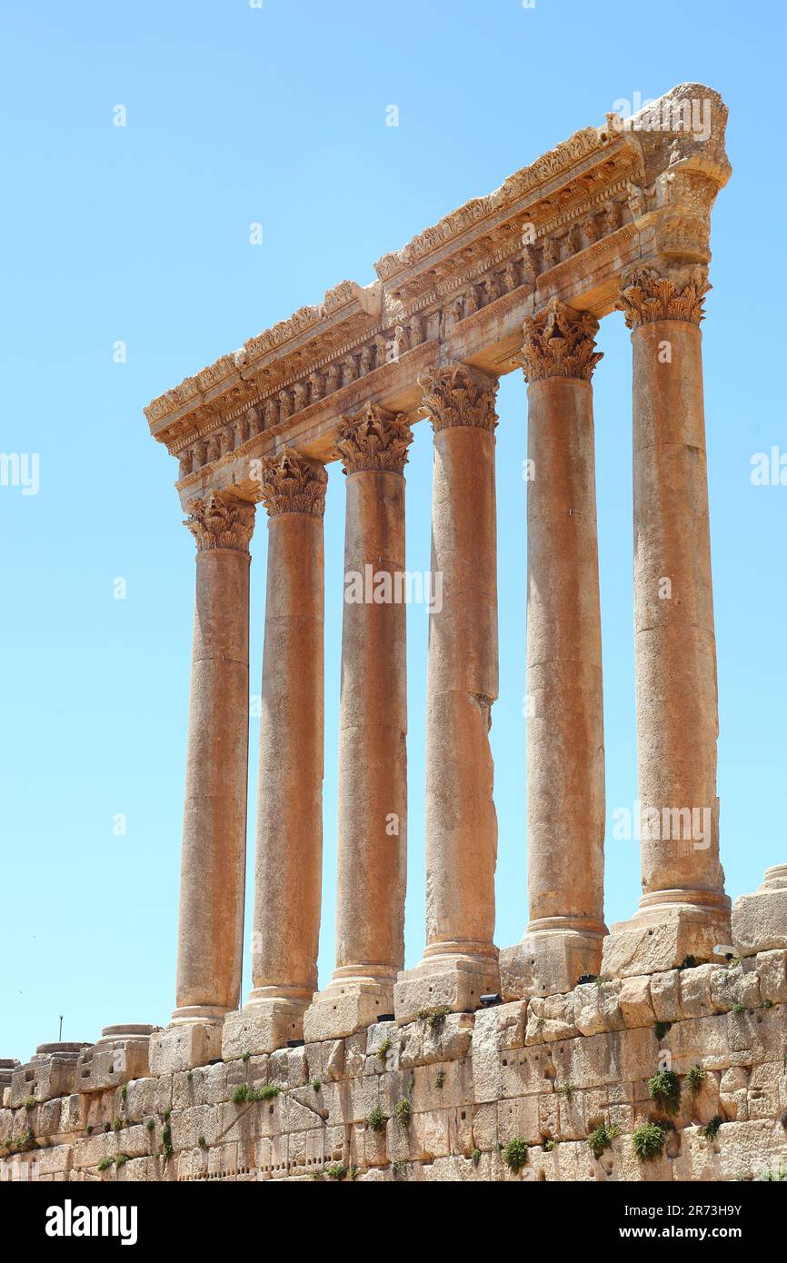Les vestiges des anciennes ruines romaines de Baalbek, Liban. Banque D'Images